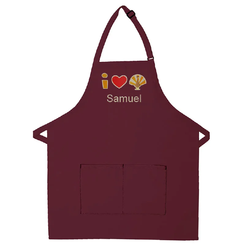 Personalized Apron Embroidered I Heart Turkey Design Add a Name