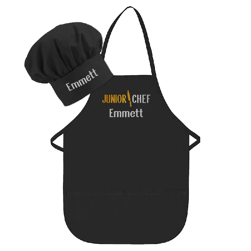 Personalized Embroidered Junior Chef Kids Apron and Chef Hat Set