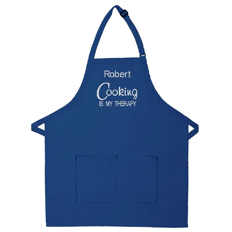 Personalized Apron Embroidered Cooking Is My Therapy Design Add a Name