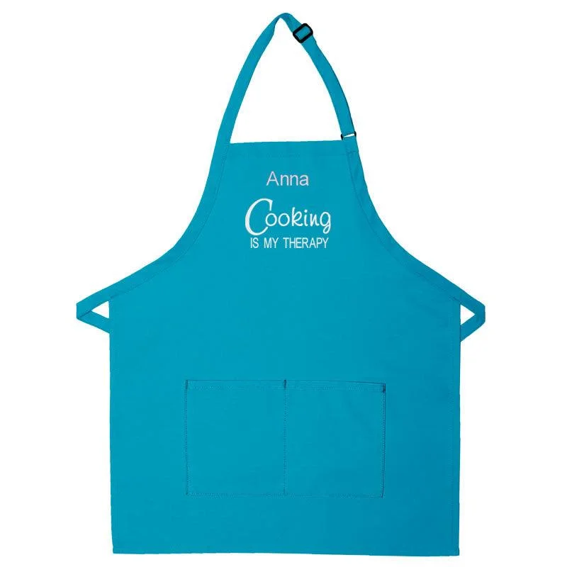 Personalized Apron Embroidered Cooking Is My Therapy Design Add a Name