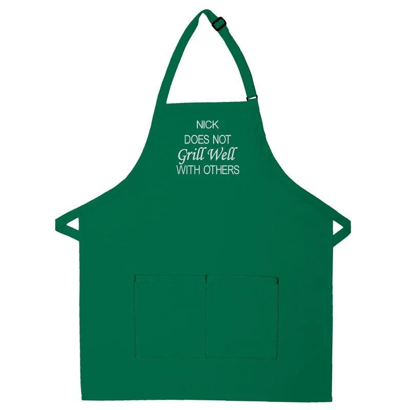 Personalized Apron Embroidered Does Not Grill Well With Others Design Add a Name