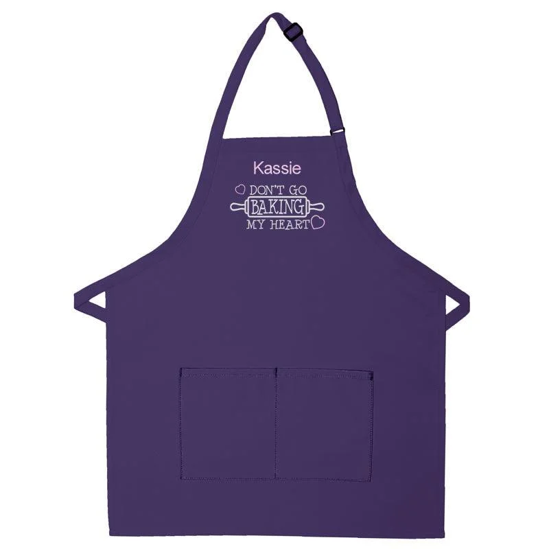 Personalized Apron Embroidered Don't Go Baking My Heart Design Add a Name