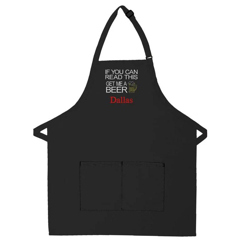 Personalized Apron Embroidered Get Me A Beer Design Add a Name