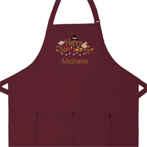 Personalized Apron Embroidered Happy Thanksgiving Design Add a Name