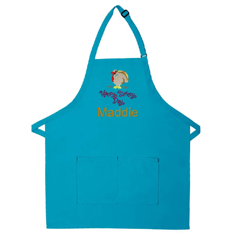 Personalized Apron Embroidered Happy Turkey Day Design Add a Name