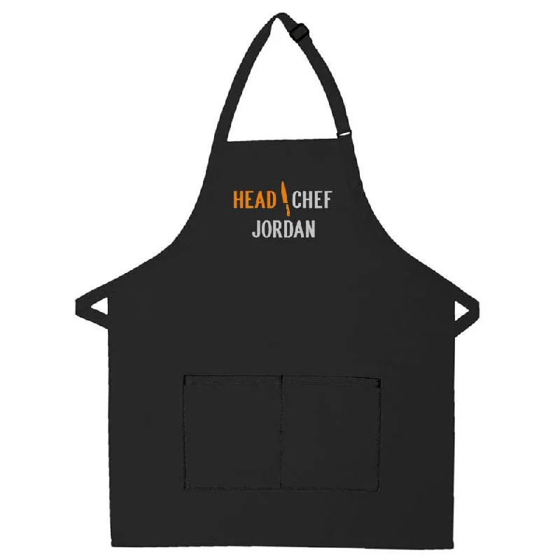 Personalized Apron Embroidered Head Chef Design Add a Name