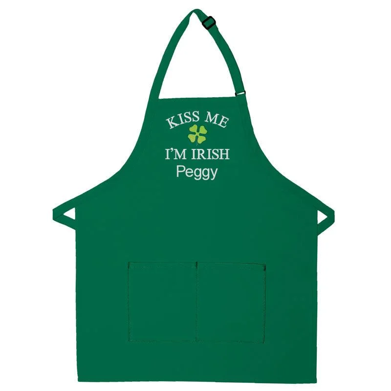 Personalized Apron Embroidered Kiss Me I'm Irish Design Add a Name