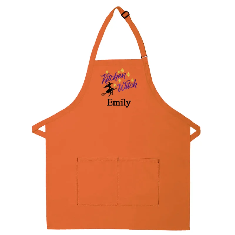 Personalized Apron Embroidered Kitchen Witch Design Add a Name