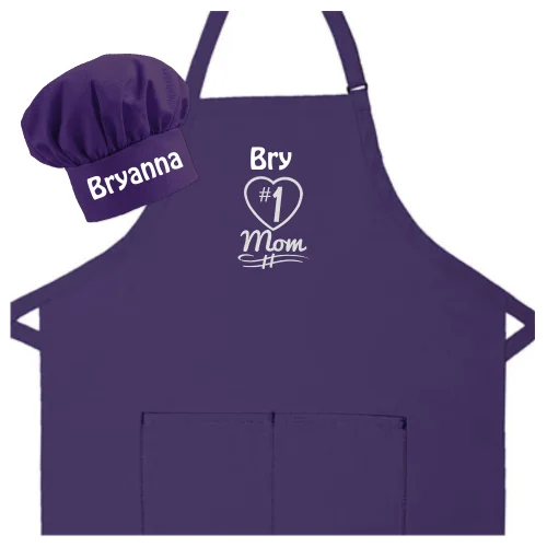 Personalized Apron Embroidered Number 1 Mom Design Add a Name