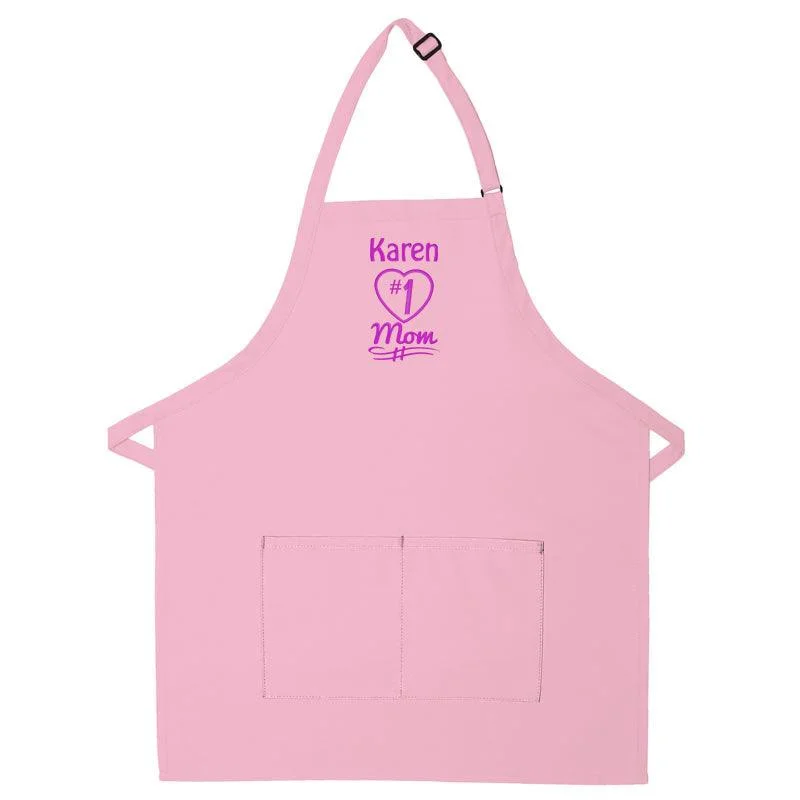 Personalized Apron Embroidered Number 1 Mom Design Add a Name