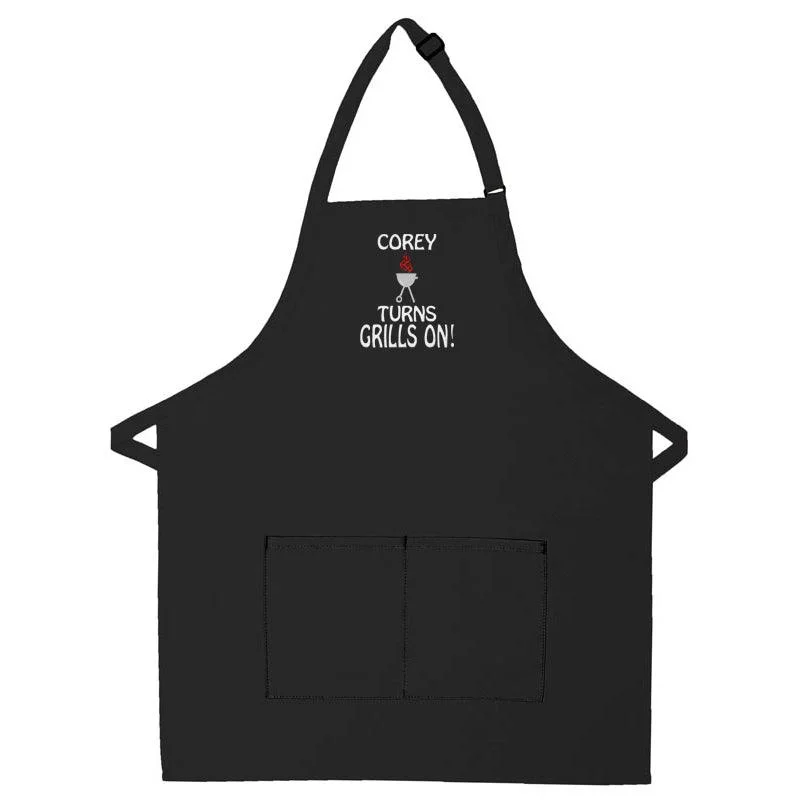 Personalized Apron Embroidered Turns Grills On Design Add a Name