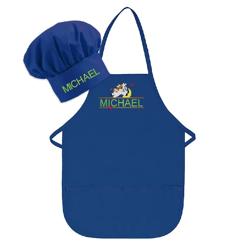 Personalized Embroidered Animal and Name Kids Apron and Chef Hat Set