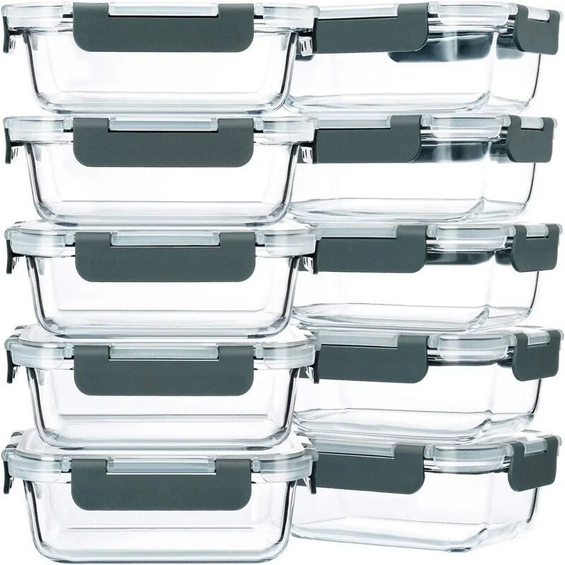 10-Pack Glass Food Storage Containers