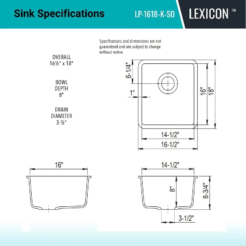 16 Inch Lexicon Platinum Quartz Composite Drop-in Undermount Single Bowl Black Kitchen Sink LP-1618-K-SO