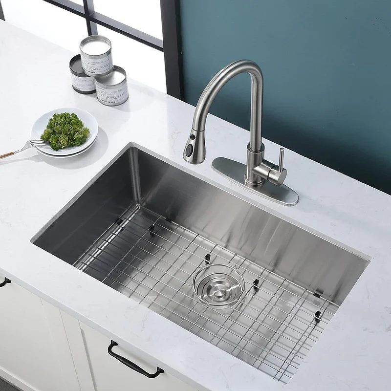 18 In. Undermount Single Bowl 18 Gauge Silver Stainless Steel Kitchen Sink Basin - 27" x 18"