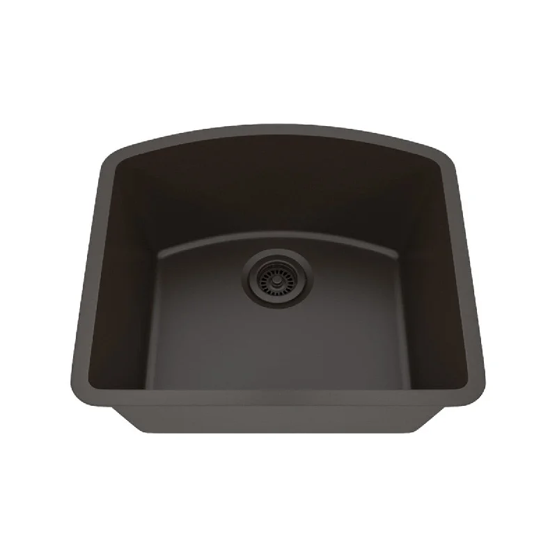 23 Inch Lexicon Platinum Quartz Composite D-Shaped Drop-in Undermount D-Shaped Single Bowl Mocha Kitchen Sink LP-2321D-M-SO