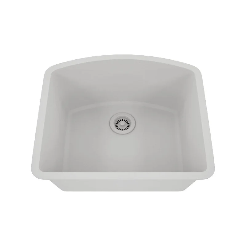 23 Inch Lexicon Platinum Quartz Composite D-Shaped Drop-in Undermount D-Shaped Single Bowl White Kitchen Sink LP-2321D-W-SO