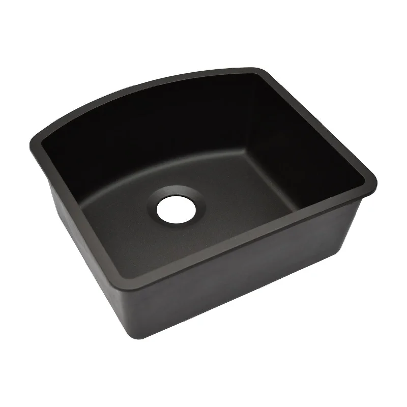 23 Inch Lexicon Platinum Quartz Composite Drop-in Undermount D-Shaped Single Bowl Black Kitchen Sink LP-2321D-K-SO