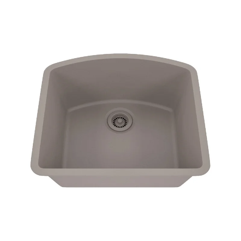 23 Inch Lexicon Platinum Quartz Composite Drop-in Undermount D-Shaped Single Bowl Concrete Kitchen Sink LP-2321D-C-SO