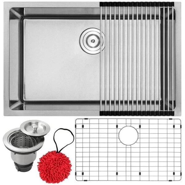 28" Ticor PLZ-24 Arlo Series 18-Gauge Stainless Steel Undermount Single Basin Kitchen Sink with Accessories