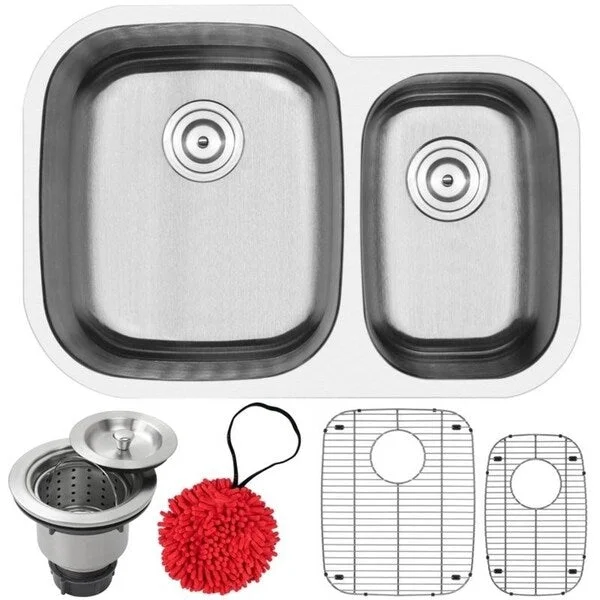 29 1/2" Ticor L15 Foster Series 18-Gauge Stainless Steel Undermount Double Basin Kitchen Sink with Accessories