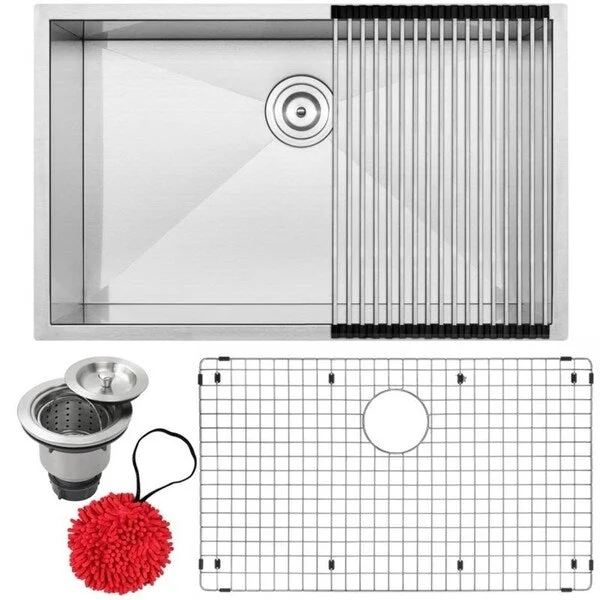 30" Ticor S3690 Pacific Series 16-Gauge Stainless Steel Undermount Single Basin Zero Radius Kitchen Sink with Accessories