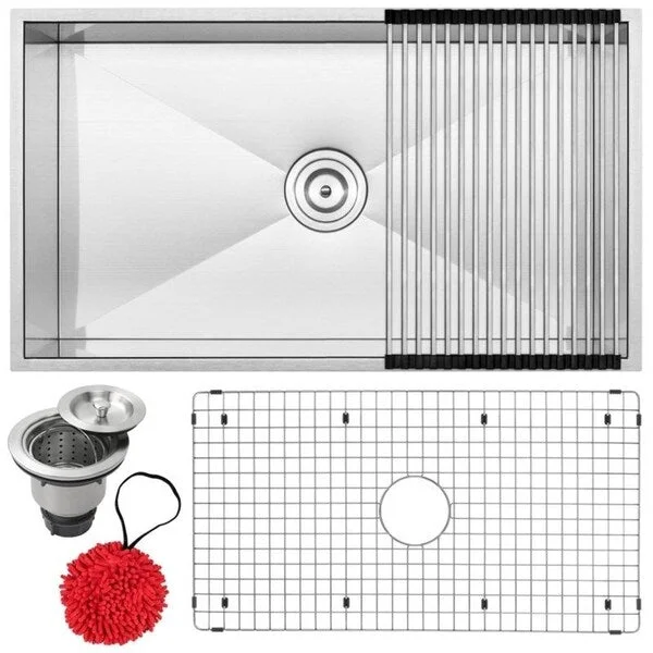 31 1/4" Ticor S6503 Pacific Series 16-Gauge Stainless Steel Undermount Single Basin Zero Radius Kitchen Sink with Accessories