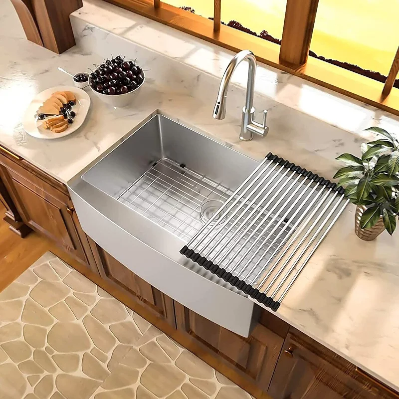 33 in. Farmhouse Single Bowl 16 Gauge Brushed Nickel Stainless Steel Kitchen Sink Basin - 33" x 22"