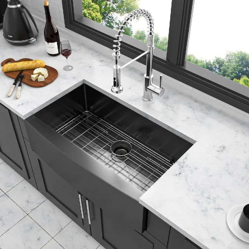 33 Inch Gunmetal Black Stainless Steel 16 gauge Kitchen Sink - 33 x 21