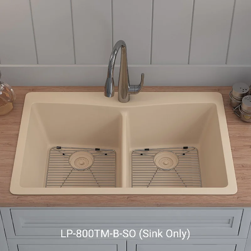 33 Inch Lexicon Platinum Quartz Composite Drop-in Undermount Double Bowl Beige Kitchen Sink LP-800TM-B-SO