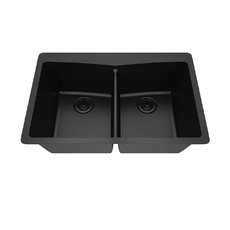 33 Inch Lexicon Platinum Quartz Composite Drop-in Undermount Double Bowl Black Kitchen Sink LP-800TM-K-SO