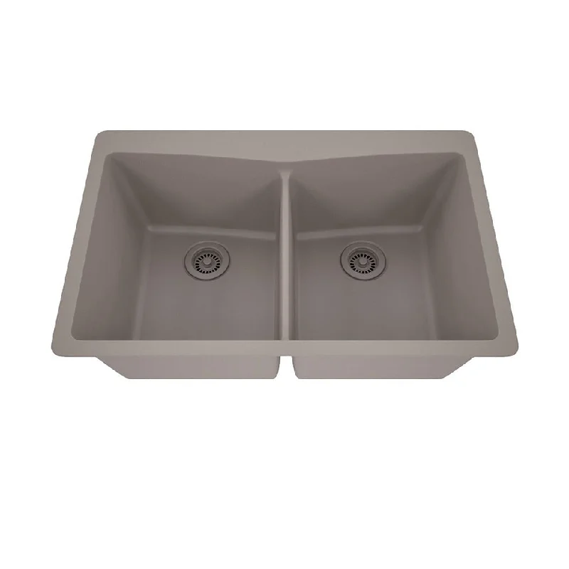 33 Inch Lexicon Platinum Quartz Composite Drop-in Undermount Double Bowl Concrete Kitchen Sink LP-800TM-C-SO