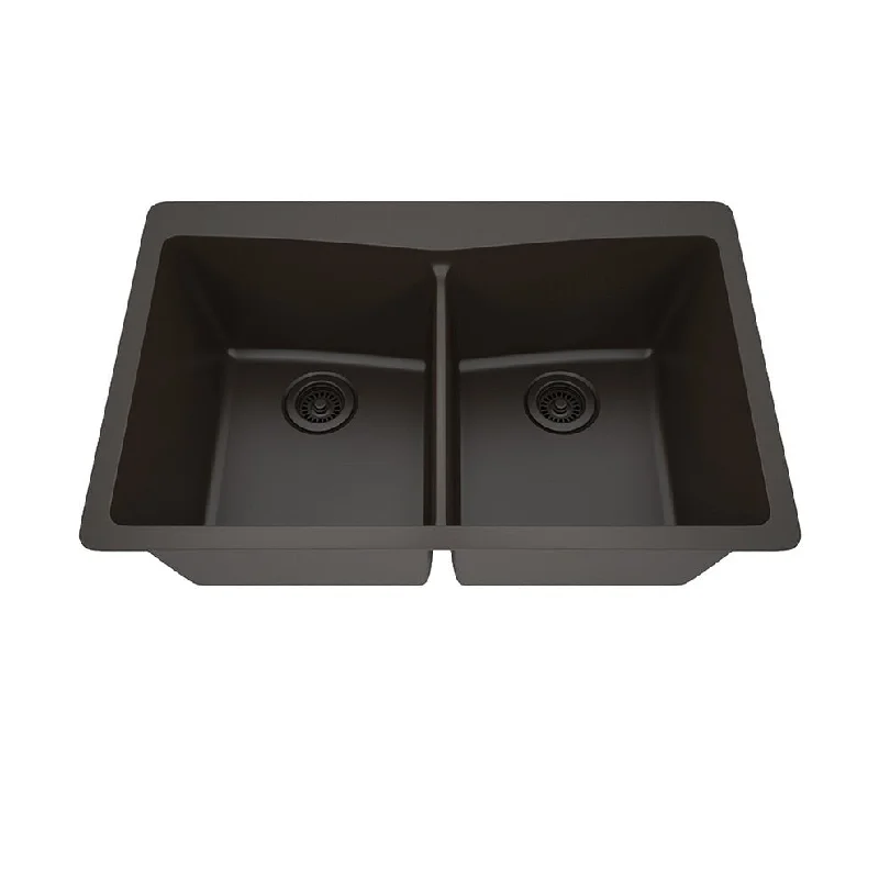 33 Inch Lexicon Platinum Quartz Composite Drop-in Undermount Double Bowl Mocha Kitchen Sink LP-800TM-M-SO