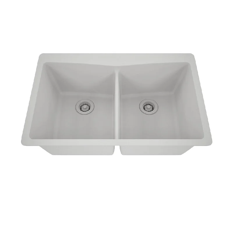 33 Inch Lexicon Platinum Quartz Composite Drop-in Undermount Double Bowl White Kitchen Sink LP-800TM-W-SO