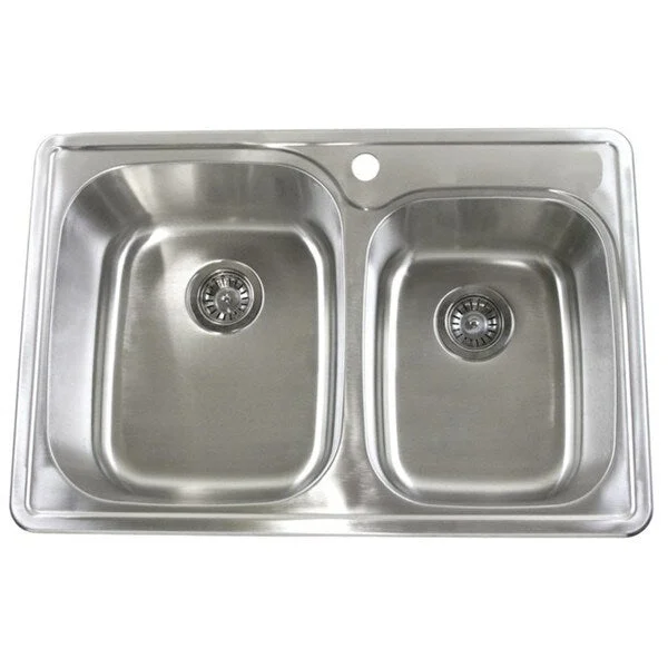 33-Inch x 22-Inch Stainless Steel 18-gauge Double Bowl 60/40 Drop-In Top Mount Kitchen Sink - Silver