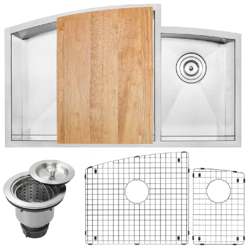 34" Ticor TR2200-KIT Stainless Steel 16-gauge Double Bowl Undermount Square Kitchen Sink with Zero Radius Corners