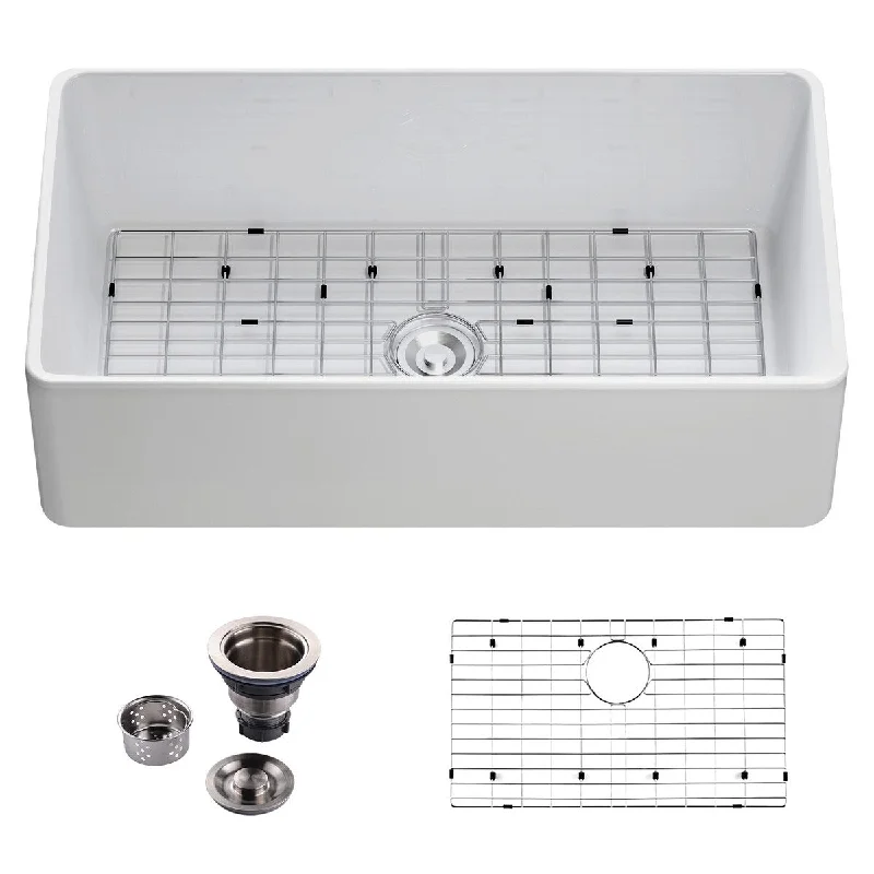 36" L X 18" W Farmhouse Kitchen Sink with Sink Grid & Basket Strainer