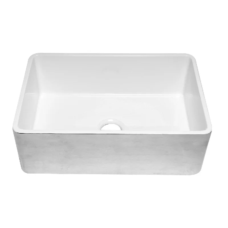 ALFI brand ABHP3020SB Hammered Platinum/Fluted 30 inch Reversible Single Fireclay Farmhouse Kitchen Sink - Silver