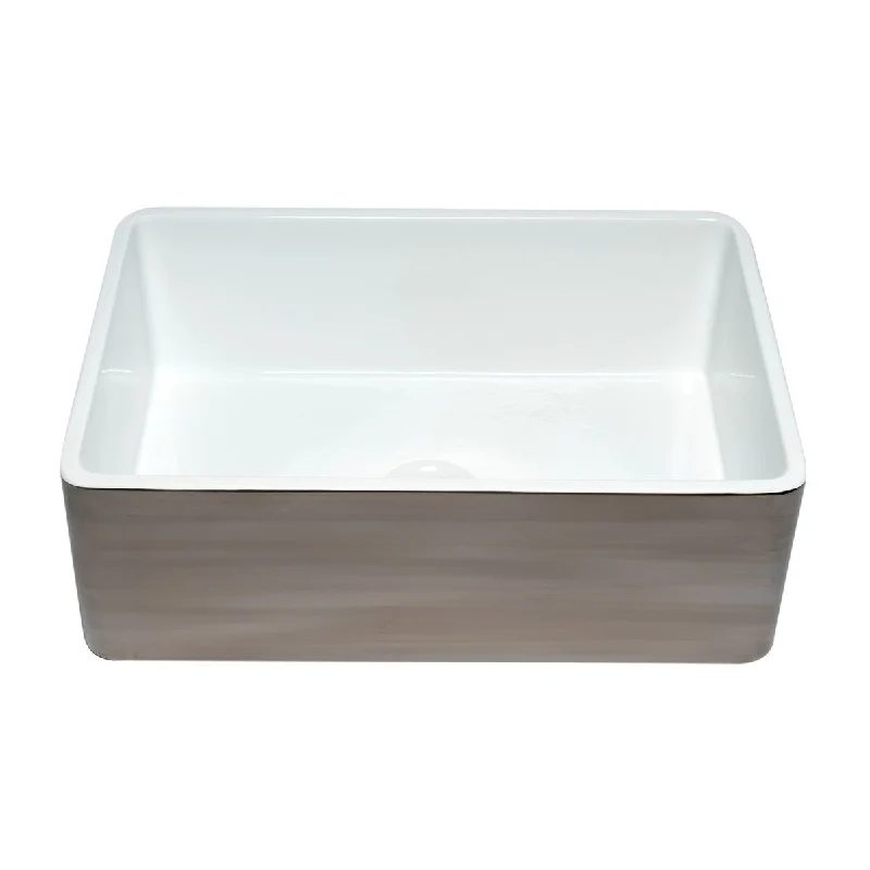 ALFI brand ABTI3020SB Smooth Titanium/Fluted 30 inch Reversible Single Fireclay Farmhouse Kitchen Sink - Silver