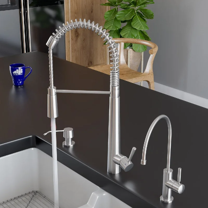 ALFI Sring Silver Stainless Steel Pull Down Spray Kitchen Faucet