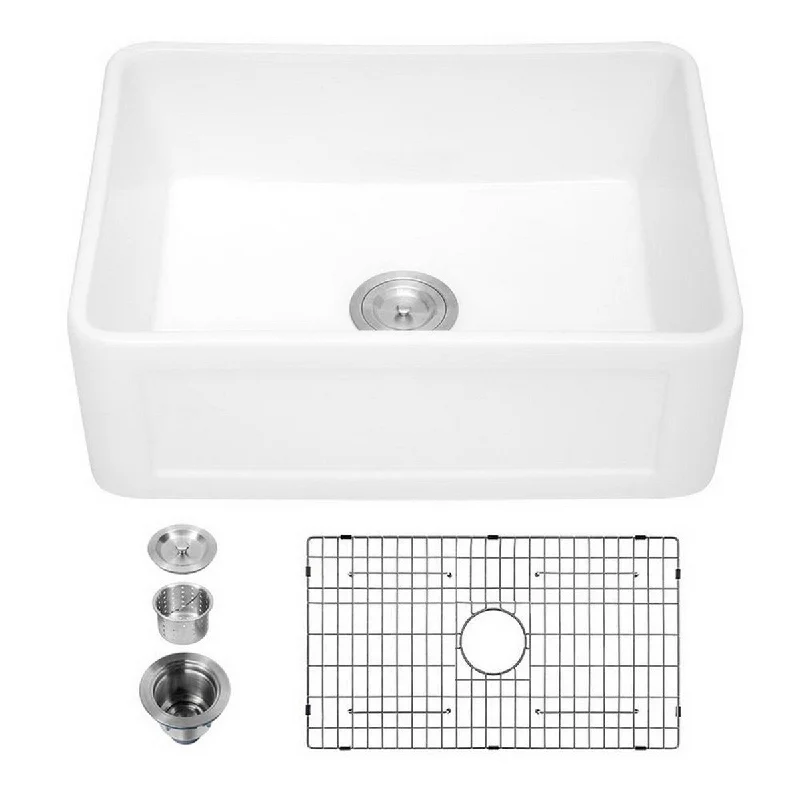 Aurora Decor Fireclay Single Bowl Farmhouse Kitchen Sink - 24 in. Width