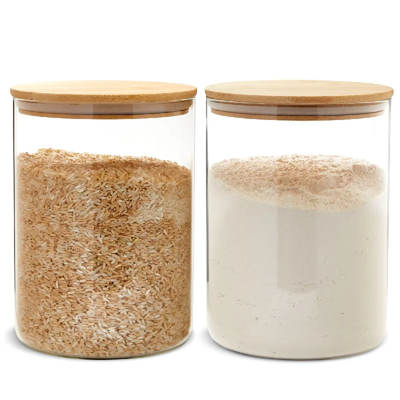 2 Pack Large Bamboo Glass Storage Containers with Lids, 100 Oz Glass Jars, Pantry Storage Containers