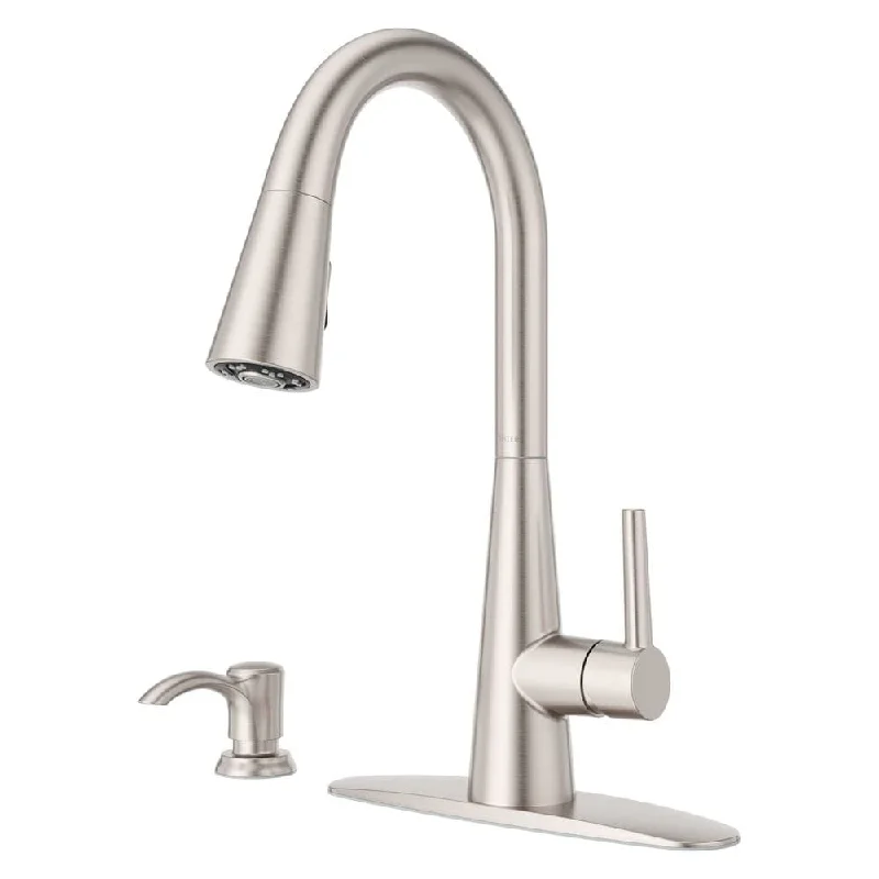 Barulli Kitchen Faucet with Pull Down Sprayer and Soap Dispenser, Single Handle, High Arc, Spot Defense Stainless Steel Finish