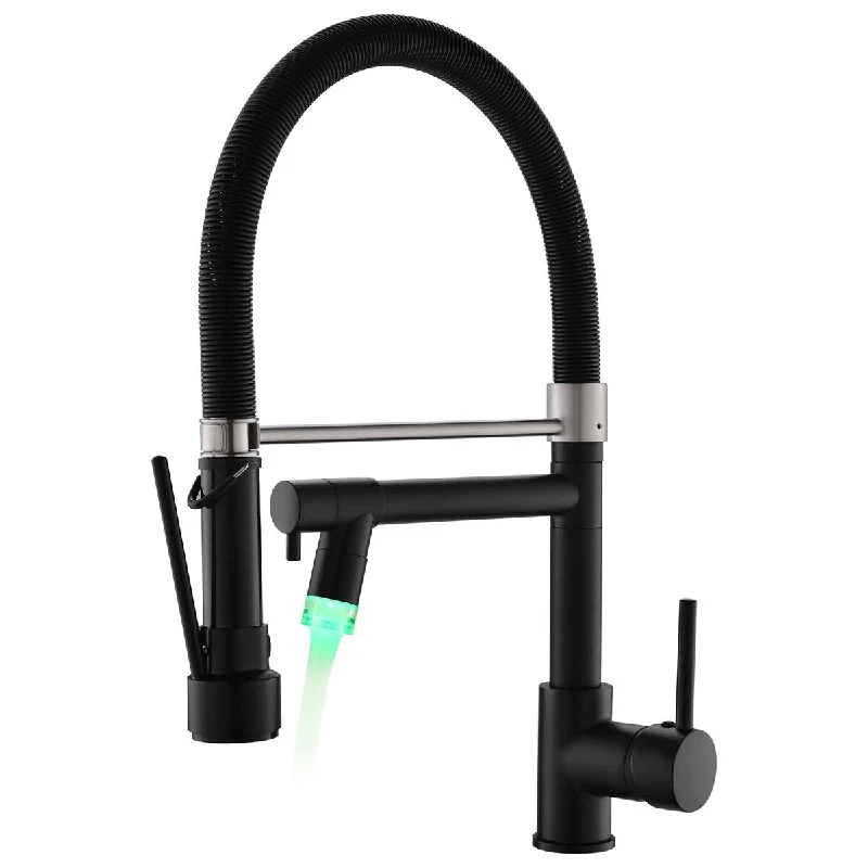 Black Kitchen Faucet, Single Handle Pull Down Kitchen Faucet with Sprayer,LED Facuet for Kitchen Sink