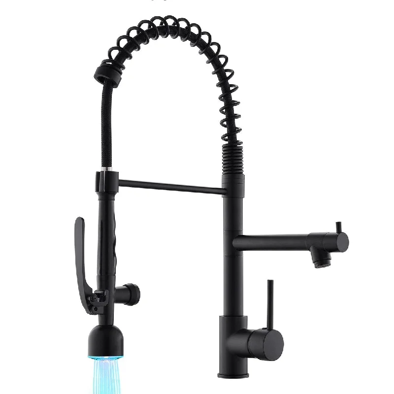 Black Kitchen Faucet with Pull Down Sprayer,Commercial LED Kitchen Faucet,Single Handle Single Hole Kitchen Sink Faucet