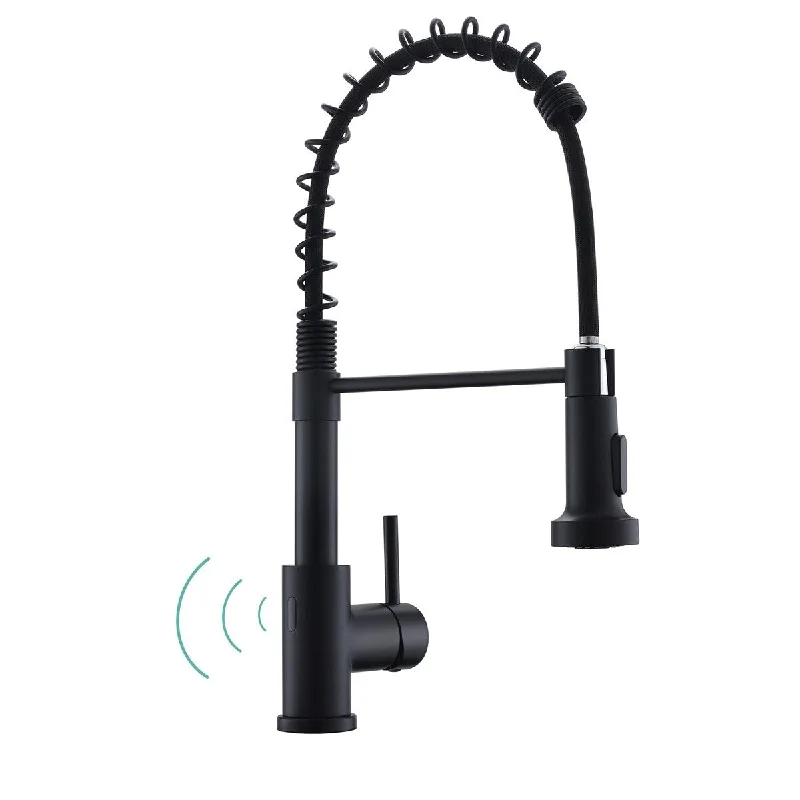 Black Touchless Kitchen Faucet with Pull Down Sprayer - Motion Sensor Black Kitchen Faucet Spring Single Handle Kitchen Faucets