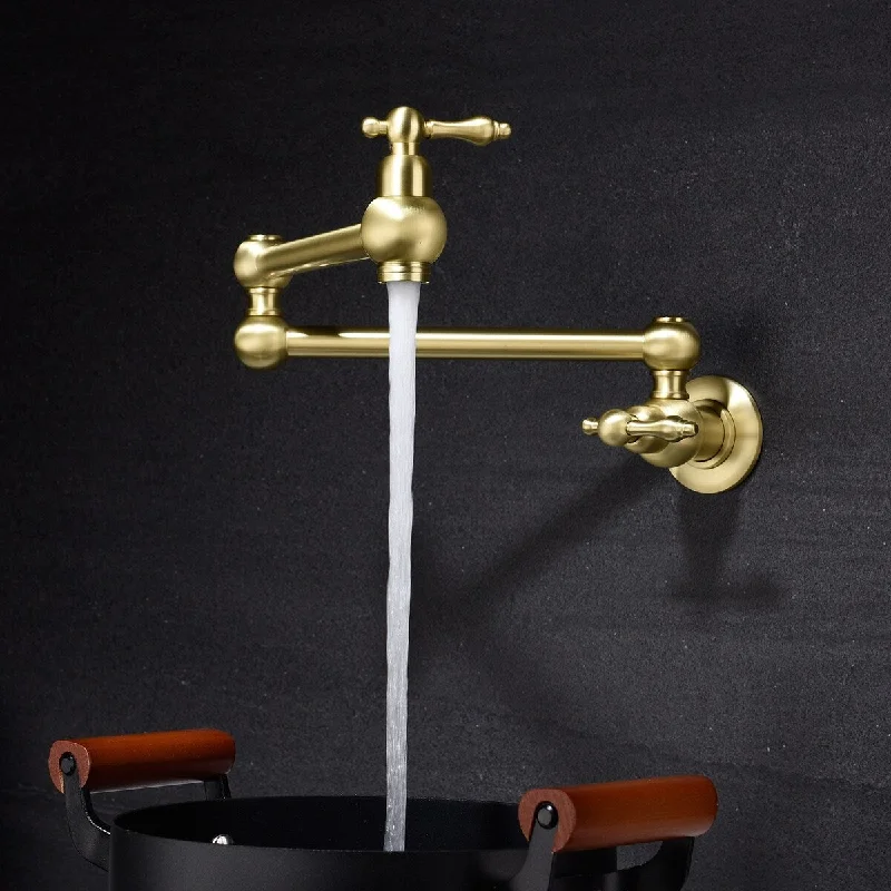 Brushed Golden Wall Mount Pot Filler Kitchen Faucet