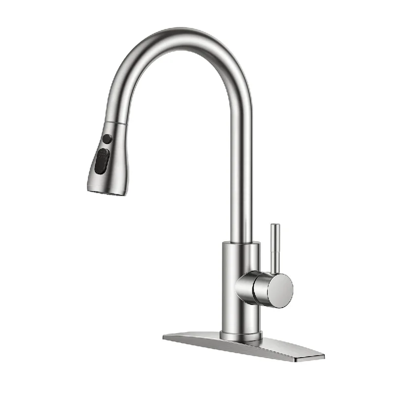 Brushed Nickel Kitchen Faucet with Pull Down Sprayer, High Arc Single Handle Sink Faucets 1 or 3 Hole, Kitchen Sink Faucets