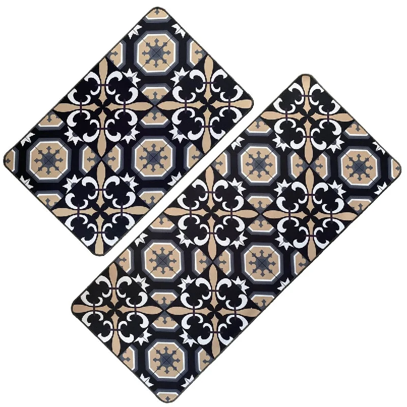 Carmen Printed Kitchen Sink Mat - Black & Beige Tile Design