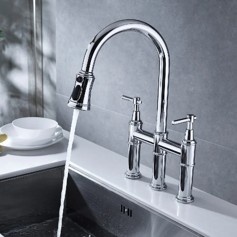 Chrome Bridge Pull Down Kitchen Faucet